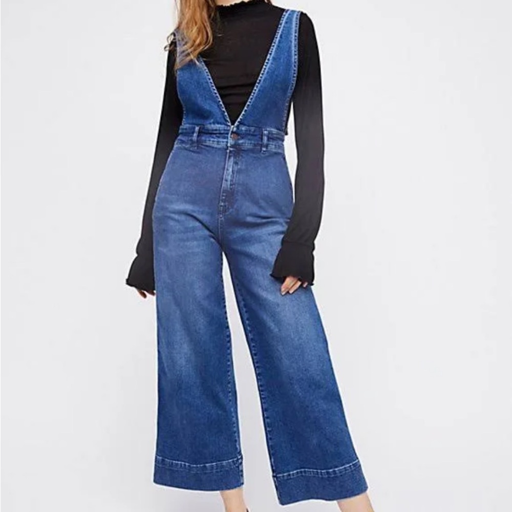 Free People Blue Denim Overalls